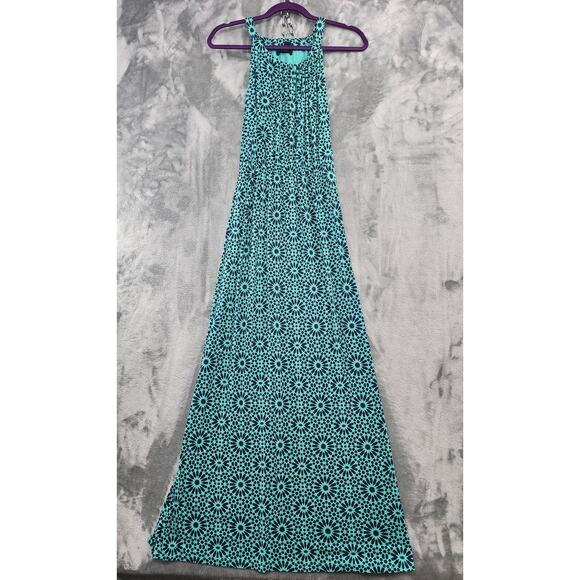 GAP Dress Womens XS Green Blue Sleeveless Halter Elastic Waist Maxi Stretch - Picture 1 of 10